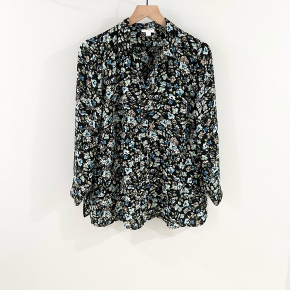 J. Jill Black Floral Button Front Layered Tunic Size Small Petite - Picture 2 of 6